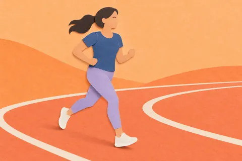 Paper illustration of a woman jogging on a coral track