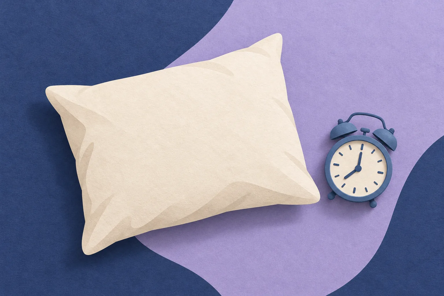Paper collage of a pillow and blue alarm clock